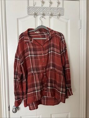 American Eagle Outfitters Red Plaid Button-Down Shirt